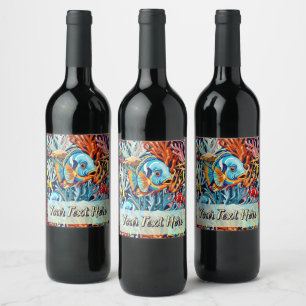 Étiquette Pour Bouteilles De Vin Poissons Tropicaux Couleurs Vives Ambiance Été