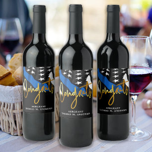 Étiquette Pour Bouteilles De Vin Police Retraite Congrats Gold Mince Ligne bleue