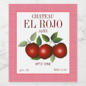 Étiquette Pour Bouteilles De Vin Pommes Fruit Été Récolte Gingham (Étiquettes simples)