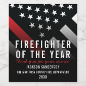 Étiquette Pour Bouteilles De Vin Pompier de l'année Employé Red Line Drapeau (Étiquettes simples)