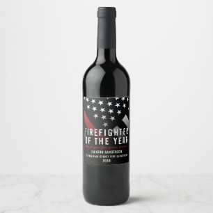 Étiquette Pour Bouteilles De Vin Pompier de l'année Employé Red Line Drapeau