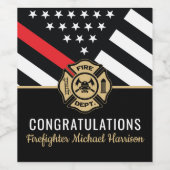 Étiquette Pour Bouteilles De Vin Pompier Fire Academy Red Line Drapeau Graduation (Étiquettes simples)