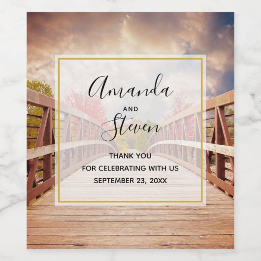 Étiquette Pour Bouteilles De Vin Pont rustique en bois dans le Mariage campagnard M (Étiquettes simples)