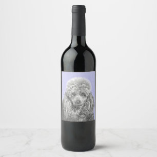 Étiquette Pour Bouteilles De Vin Poodé Jouet miniature Argent gris bleu Chien Art