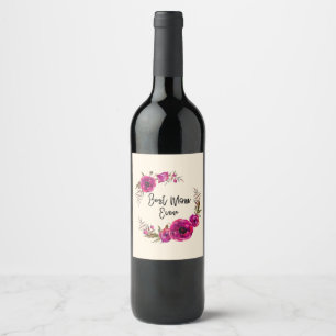 Étiquette Pour Bouteilles De Vin Poppies florales rose Fuchsia Wreath Meilleure mam