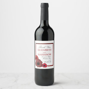 Étiquette Pour Bouteilles De Vin Poppies rouges et Mariage de Burlap