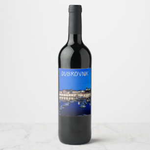 Étiquette Pour Bouteilles De Vin Port et murs de Dubrovnik illuminés la nuit