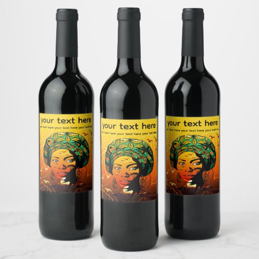 Étiquette Pour Bouteilles De Vin Portrait féminin africain avec coucher de soleil (Bouteilles)