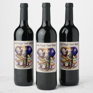 Étiquette Pour Bouteilles De Vin Portrait surréaliste de l'éléphant africain