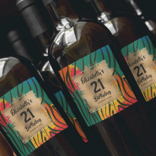 Étiquette Pour Bouteilles De Vin Poster de animal coloré 21e anniversaire Personnal