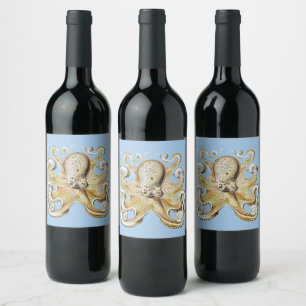 Étiquette Pour Bouteilles De Vin Poulpe vintage Ernst Haeckel Vie marine nautique