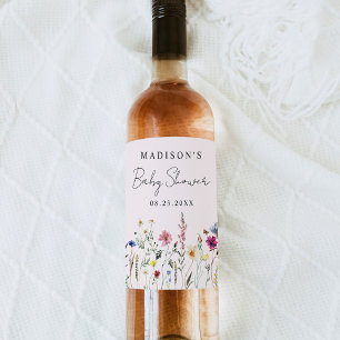 Étiquette Pour Bouteilles De Vin Prairie de fleurs sauvages élégante rose pastel Ba