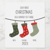 Étiquette Pour Bouteilles De Vin Premier Noël en famille de trois (Étiquettes simples)
