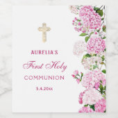 Étiquette Pour Bouteilles De Vin Première communion à l'hydrangea rose (Étiquettes simples)