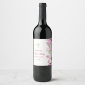 Étiquette Pour Bouteilles De Vin Première communion à l'hydrangea rose (Devant)