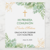 Étiquette Pour Bouteilles De Vin Première communion Feuille verte Primera Comunion (Étiquettes simples)