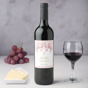 Étiquette Pour Bouteilles De Vin Première communion fille Arche rose Ruban floral à