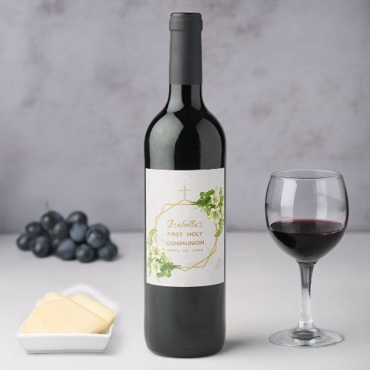 Étiquette Pour Bouteilles De Vin Première Communion Florale Lys Marbre d'or