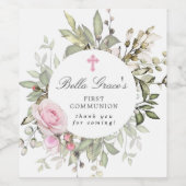 Étiquette Pour Bouteilles De Vin Première communion florale rose Rose (Étiquettes simples)