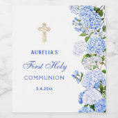 Étiquette Pour Bouteilles De Vin Première communion Hydrangea bleue (Étiquettes simples)