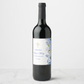 Étiquette Pour Bouteilles De Vin Première communion Hydrangea bleue (Devant)