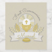 Étiquette Pour Bouteilles De Vin Première communion, première communion beige (Étiquettes simples)