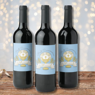 Étiquette Pour Bouteilles De Vin Première communion, première communion bleue