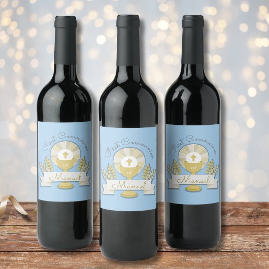 Étiquette Pour Bouteilles De Vin Première communion, première communion bleue