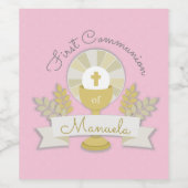 Étiquette Pour Bouteilles De Vin Première communion, première communion rose (Étiquettes simples)
