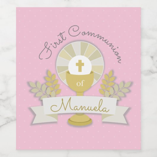 Étiquette Pour Bouteilles De Vin Première communion, première communion rose (Étiquettes simples)