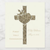 Étiquette Pour Bouteilles De Vin Première Croix de la Communion avec la colombe et  (Étiquettes simples)