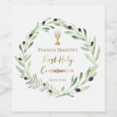 Étiquette Pour Bouteilles De Vin Première sainte communion aquarelle couronne d'oli (Étiquettes simples)