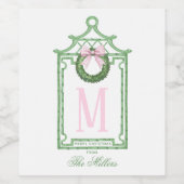 Étiquette Pour Bouteilles De Vin Preppy Chinoiserie Pagode de Noël Monogramme (Étiquettes simples)