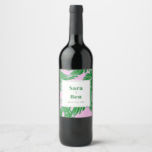 Étiquette Pour Bouteilles De Vin Préppy rose + Palmier Vert