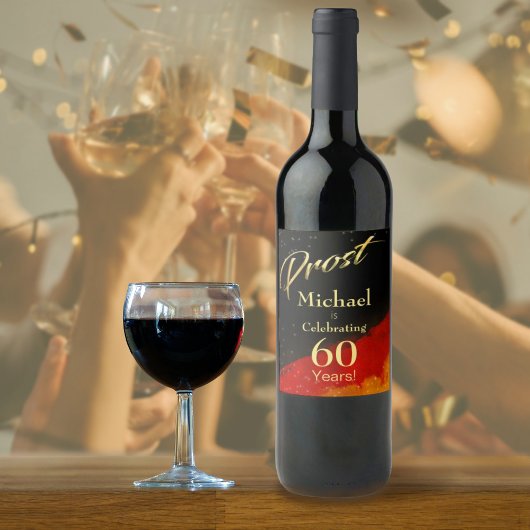 Étiquette Pour Bouteilles De Vin Prost Black, Red & Gold 60e anniversaire