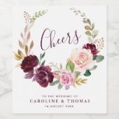 Étiquette Pour Bouteilles De Vin prune violet & pêche script floral mariage (Étiquettes simples)