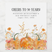 Étiquette Pour Bouteilles De Vin Pumpkin Wildflower 50th Birthday Personalized (Étiquettes simples)