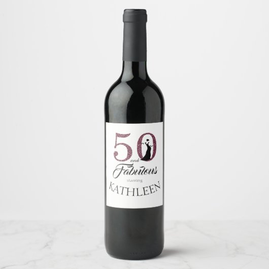 Étiquette Pour Bouteilles De Vin Purple 50 et fabuleux fête d'anniversaire Nom pers (Devant)