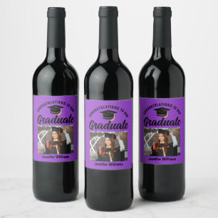 Étiquette Pour Bouteilles De Vin Purple Black Graduate Custom Graduate Party
