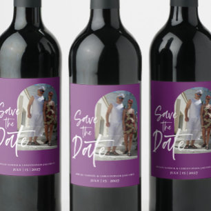 Étiquette Pour Bouteilles De Vin Purple Photo Enregistrer la date Invitation