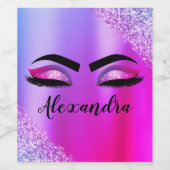 Étiquette Pour Bouteilles De Vin Purple Pink Monogram Glitter Eyelashes (Étiquettes simples)