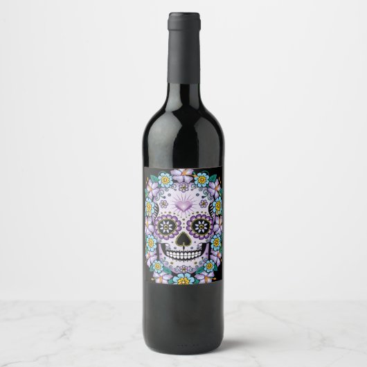 Étiquette Pour Bouteilles De Vin Purple Sugar Skull (Devant)