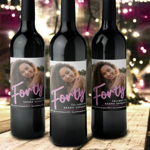 Étiquette Pour Bouteilles De Vin Quarante 40e anniversaire script photo parties sci
