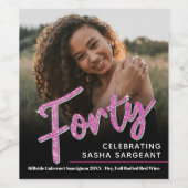 Étiquette Pour Bouteilles De Vin Quarante 40e anniversaire script photo parties sci (Étiquettes simples)