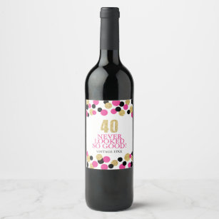 Étiquette Pour Bouteilles De Vin quarantième Confettis de scintillement de rose de