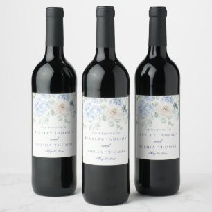 Étiquette Pour Bouteilles De Vin Quelque chose Blue Floral Hydrangeas Mariage