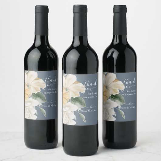 Étiquette Pour Bouteilles De Vin QUELQUE CHOSE DE BLEU - Élégant floral sur Mariage (Bouteilles)