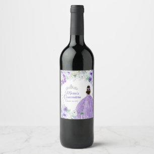 Étiquette Pour Bouteilles De Vin Quinceañera Argent & Bouteille de vin pourpre