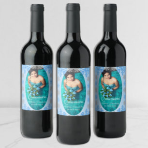 Étiquette Pour Bouteilles De Vin Quinceañera Ice Blue Silver Winter Snowflake
