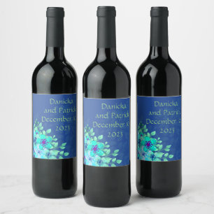 Étiquette Pour Bouteilles De Vin Raisins de vin Fleurs personnalisées Bleu blanc